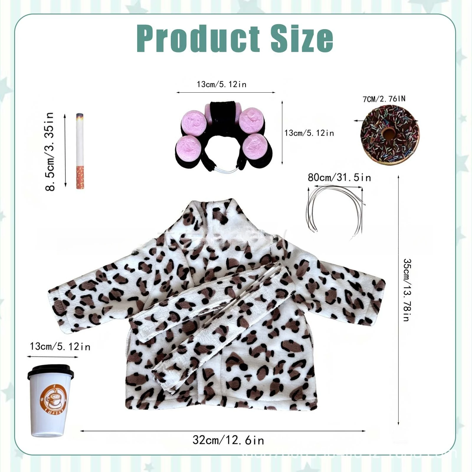 5pcs Porch Goose Costume Set For 23 Inch Cement Goose, Leopard Print Bathrobe Hair Rollers Donut Hair Tie Mini Coffee Cup