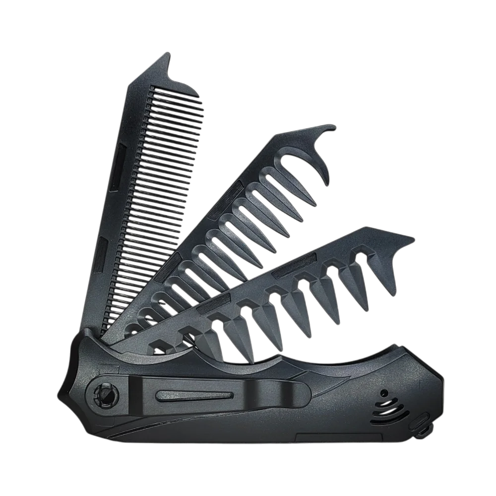 3-in-1 opvouwbare kam Draagbare zakbaardkam Zakformaat voor reizen Zwart plastic snorhaarkam voor verzorging onderweg