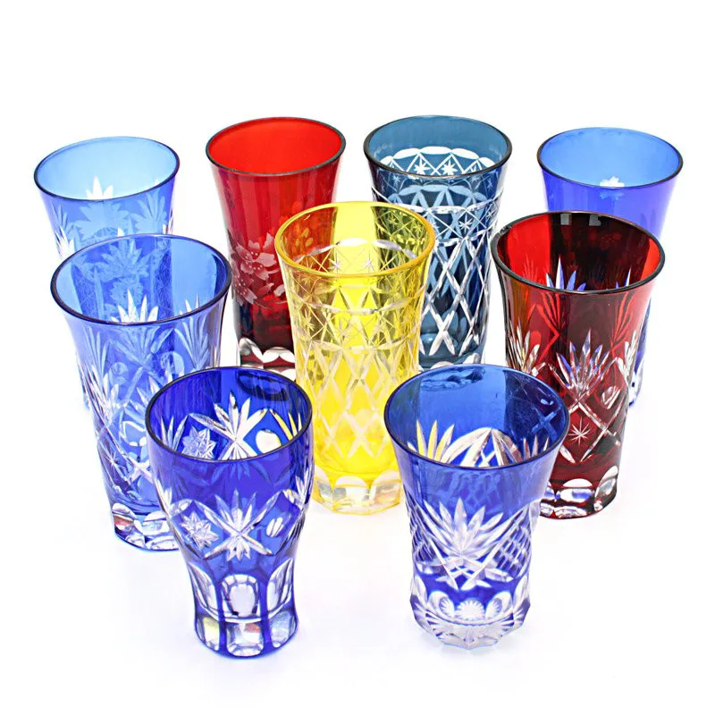 Japanese Sake/Beer Glass Wine Cup Handcarved Edo Dice Craftsman Birthday Present & Wedding Gift Home Party Use Blue/Red 50-110ML