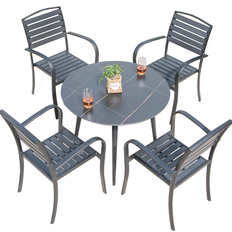 Garden terrace, outdoor leisure wooden chairs, rock board tables, outdoor tables and chairs