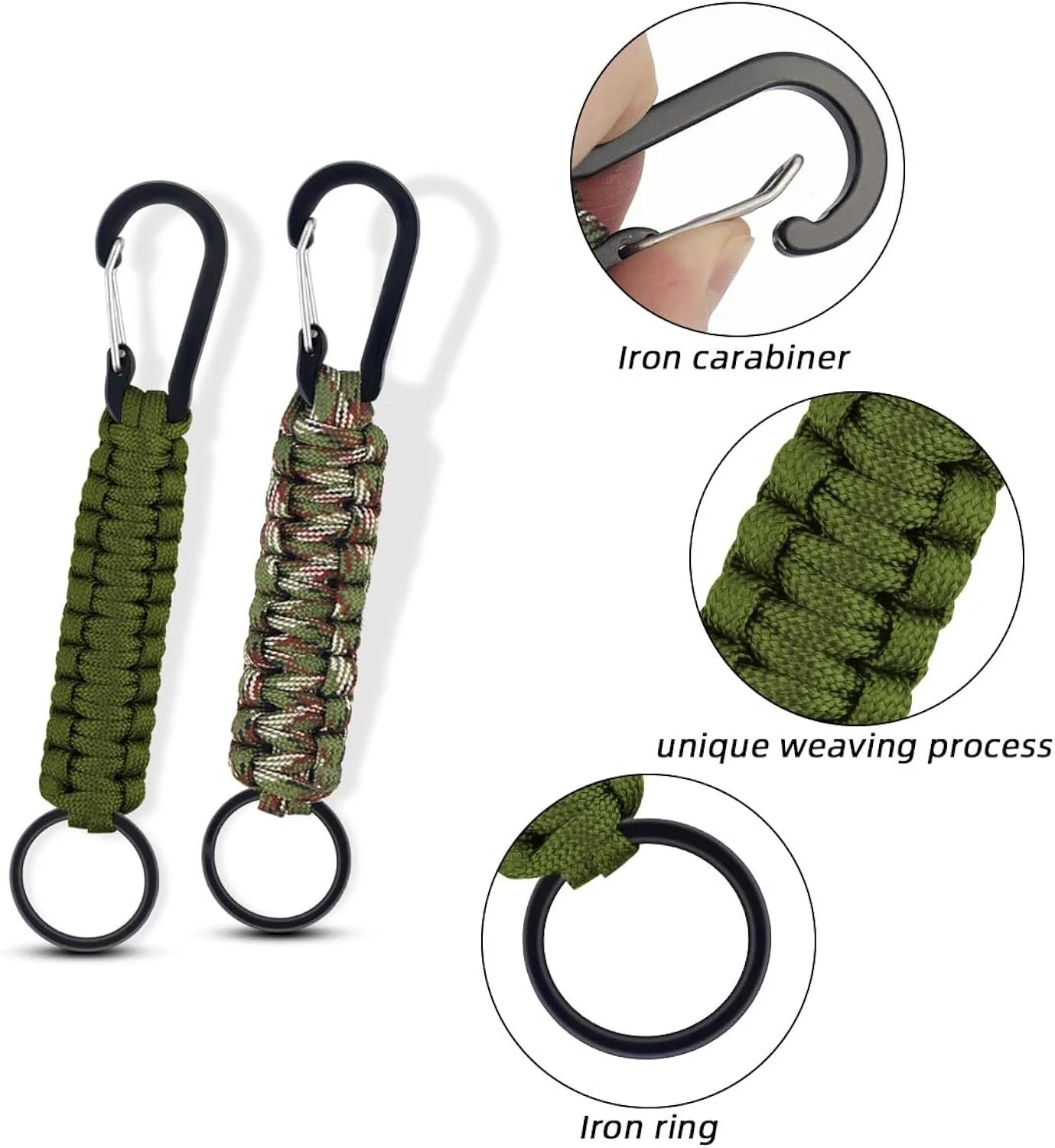 Paracord Keychain Carabiner Clip Military Braided Cord Rope Lanyard Emergency Knot Outdoor Survival Tools For Keys/Men/Women