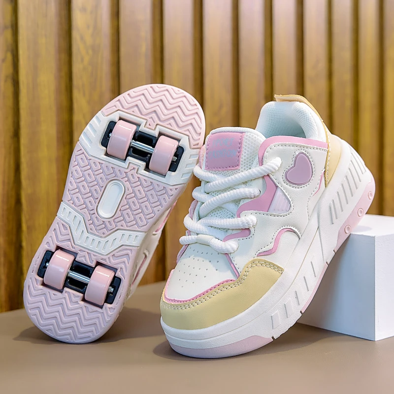 2026 Roller Skate Shoes Ultra-Light Children's Girls Sneakers With Four Wheels Sport Outdoor Walking Running Sneakers Kids Gifts