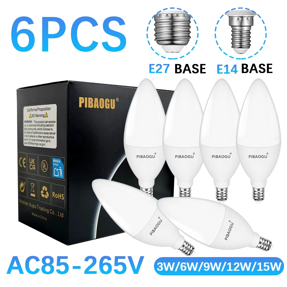 6PCS E27 E14 LED Candle Lamp Light Bulb AC85-265V Led Lights LED Chandelier Lamp For Home Office Decoration Lighting Living Room