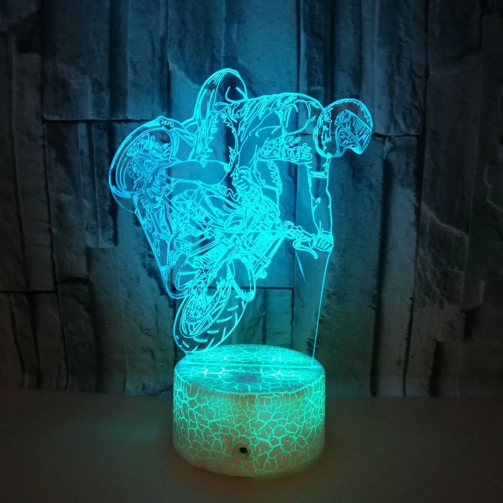 Riding Motorcycle Night Light for Kids 3D Illusion Night Lamp 7 Color Changing LED Nightlight Child Gift for Boys Room Decor