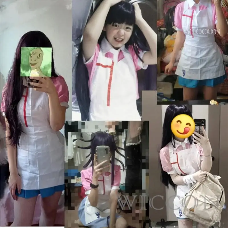 Disfraz de Cosplay de Anime Danganronpa Mikan Tsumiki para mujer, conjunto completo de vestido de sirvienta, uniforme, ropa de Peluca de Carnaval de Halloween