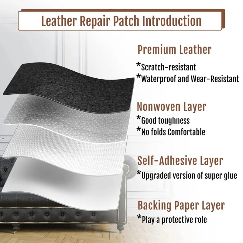 Thickness 1mm Leather Repair Patch Sticky Fix PU Leather Tape for Sofa Chair Car Seat Wear-resistant Self Adhesive Leather Patch