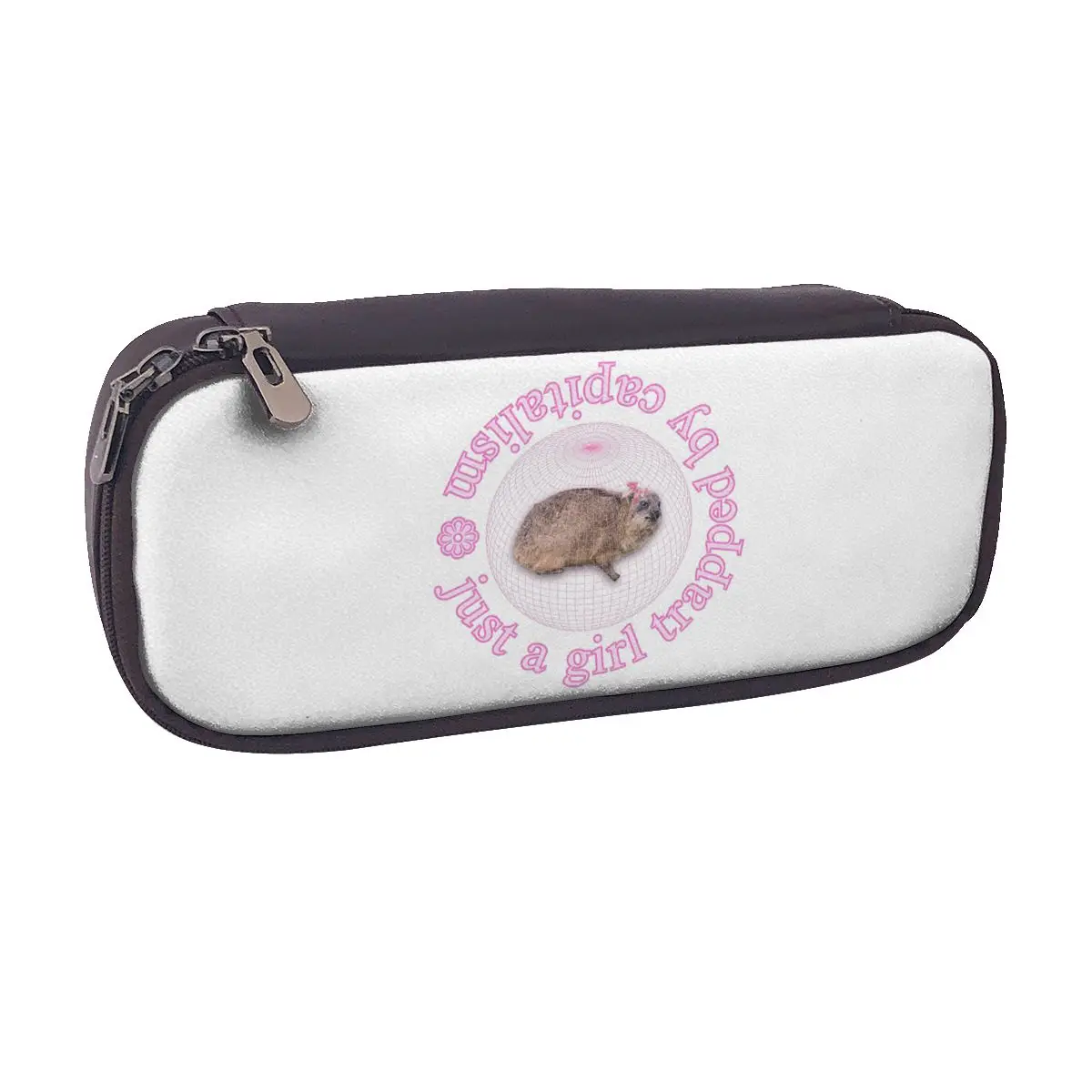 

Rock Hyrax Just A Girl Trapped By Capitalism Coquette Leather Pencil Case Pen Box Pencil Bag Stationery Supplies Pen Holder Bag