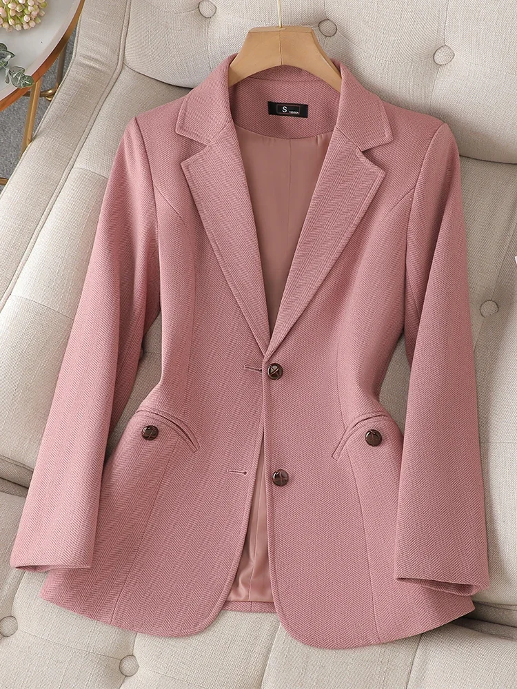 

Women Suit Coat Pink Coffee Gray Formal Blazer Office Ladies Female Long Sleeve Single Breasted Business Work Wear Jacket