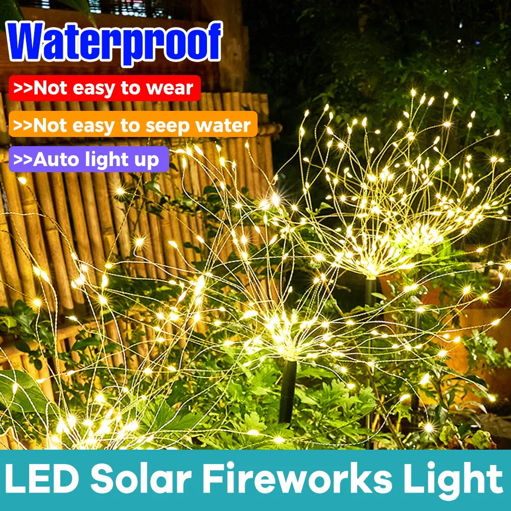

Solar Power Fireworks Lamp Outdoor LED Dandelion Grounding Light Garden Courtyard Landscape Atmosphere Lawn Decor Colorful Lamps