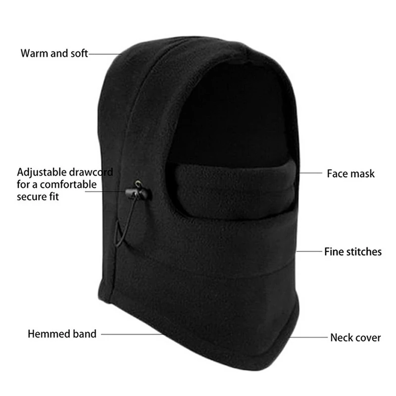Winter Men Women Warm Hat Waterproof Thermal Fleece Balaclava Hat Hooded Neck Warmer Hiking Scarves Outdoor Riding Windproof Cap