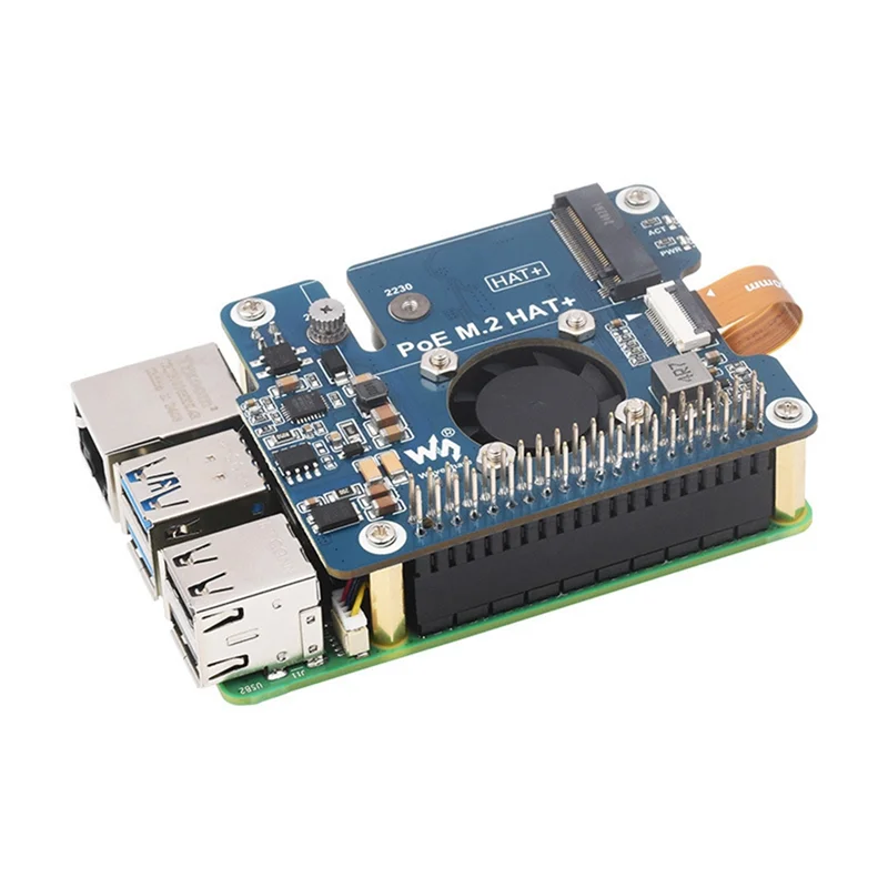 

FAST-For Raspberry Pi 5 POE + Pcie To M.2 Nvme SSD Board HAT+ Pi5 2242/2230 Power Over Ethernet Support Nvme M2 Protocol