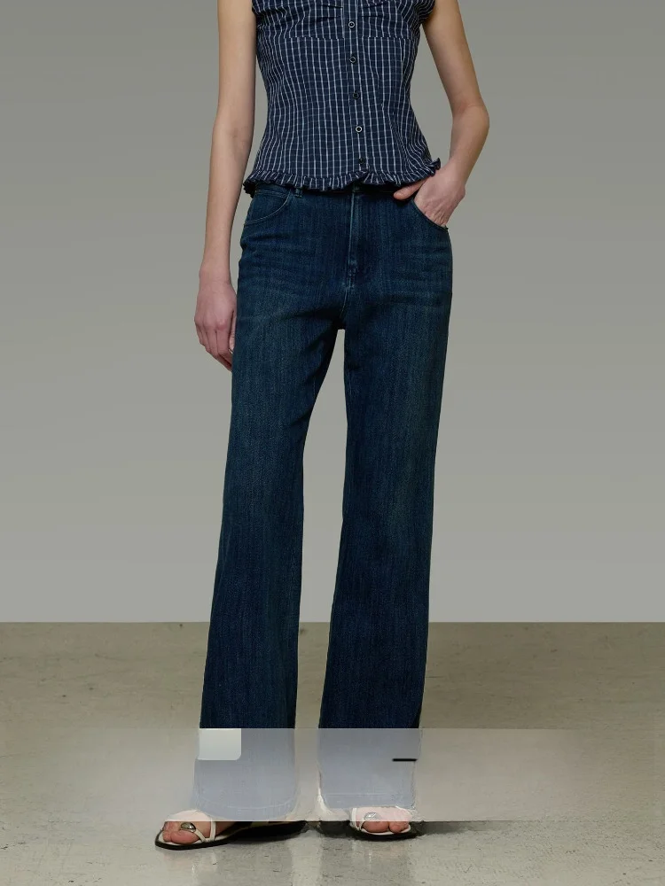 

High Waist Women's Jeans Washed Draped Micro Flared Pants Versatile Retro Straight Leg Long Trousers Elegant Slimming Effect
