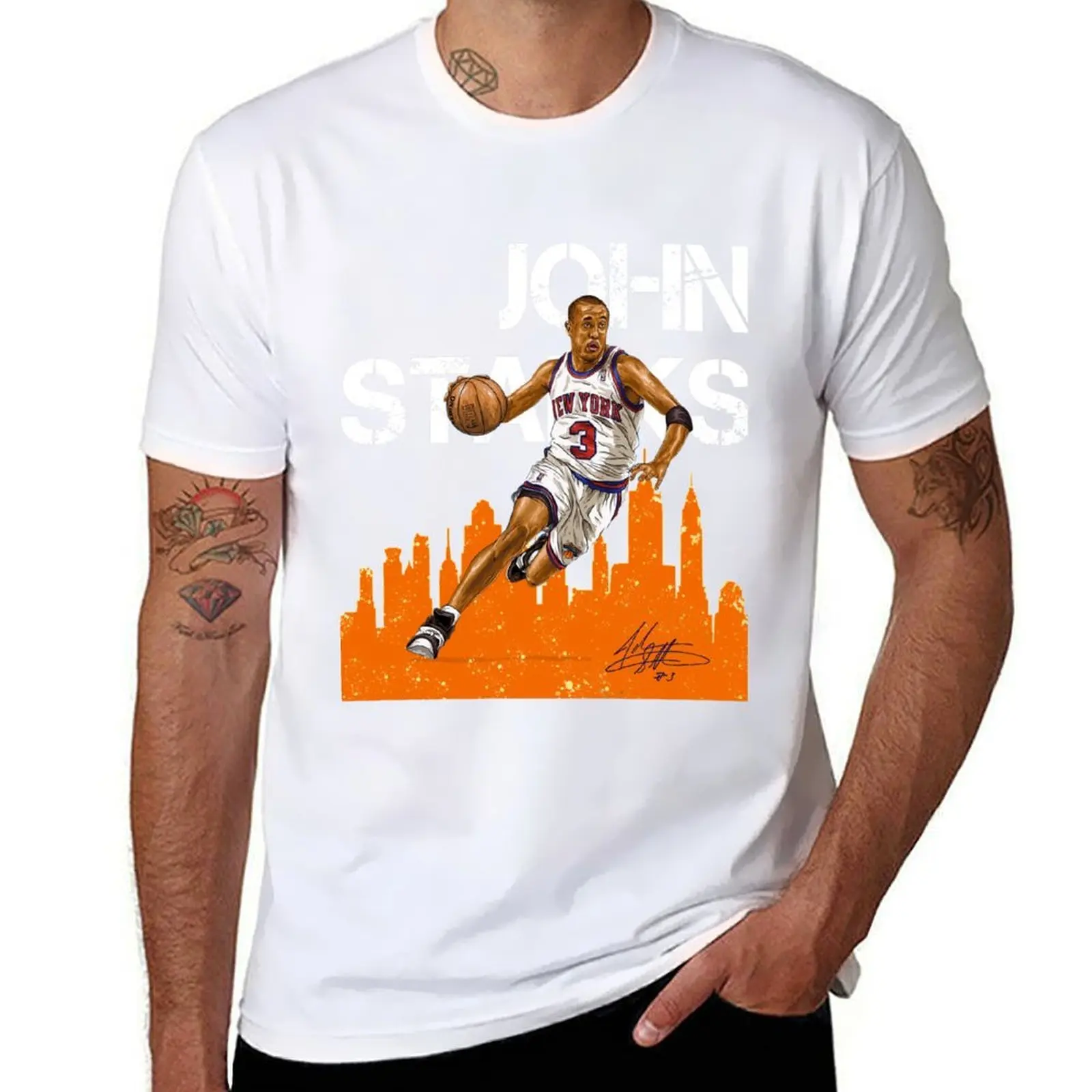 

John Starks New York Basketball Shirt T-Shirt cotton t shirts high quality cotton tshirt 100% T-Shirt