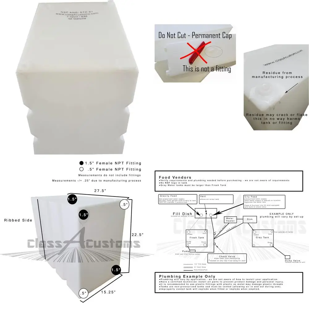 RV-Tanks für Frisch- und Grauwasser, 42-Gallonen-Koncessionsmodell T-4200, Aufbewahrungslösung mit hoher Kapazität