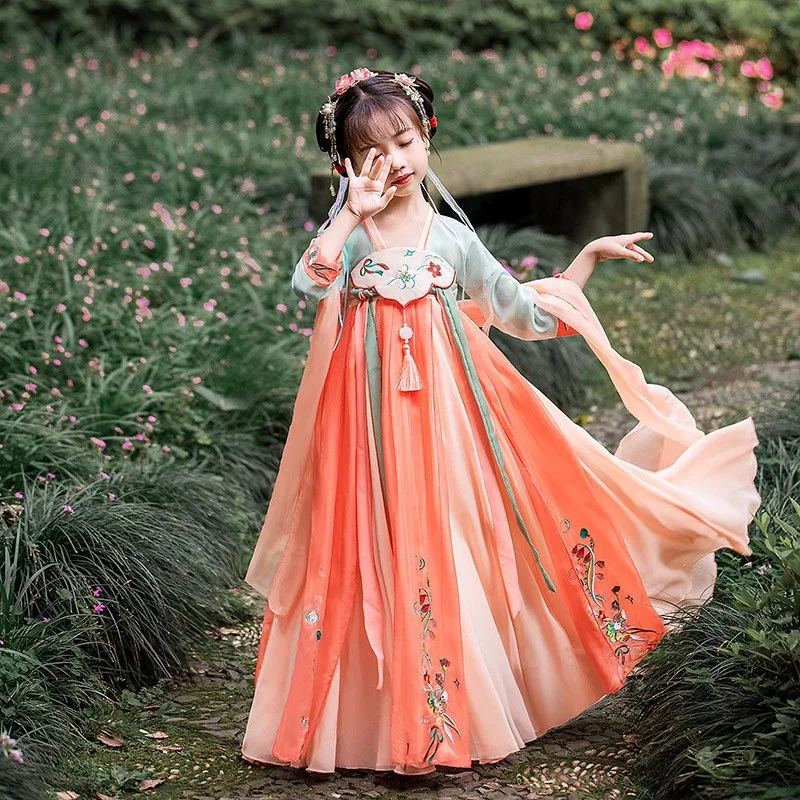 New Pattern Kids Clothes Girl dress Vintage dress Summer dress Girls Casual Dresses Embroidery Hanfu Kids Cospaly Dresses