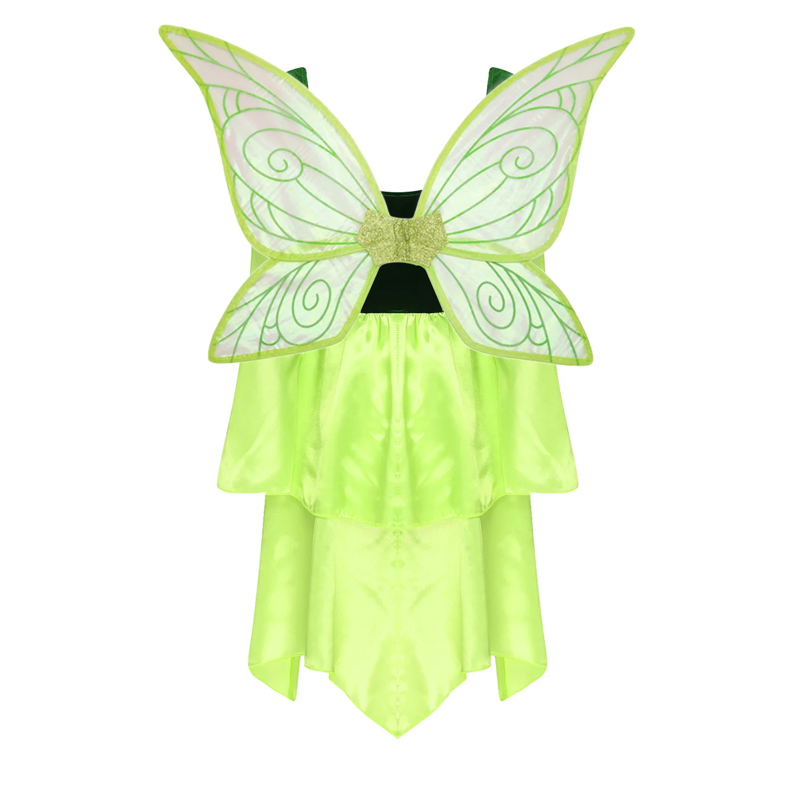 فستان نسائي Elf Fairy التنكري مع أجنحة زي كرنفال الهالوين مع صدرية بأربطة وأكمام واسعة للحفلات