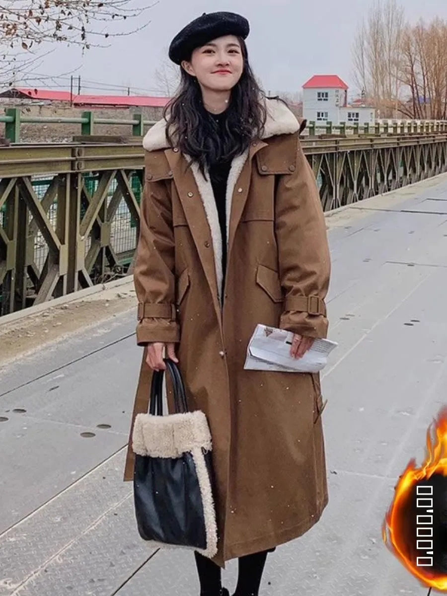 

Thiened Fce Long Parka Women's Jaet 2025 Winter New Sle Casual Cotton Workwear Coat Trendy Design ex Outerwear