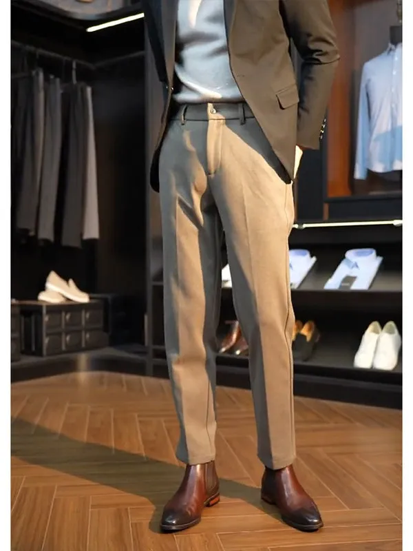 

Мужские шерстяные брюки Slim Fit, повседневные деловые брюки со средней посадкой, прямые узкие штанины, для весны, осени и зимы