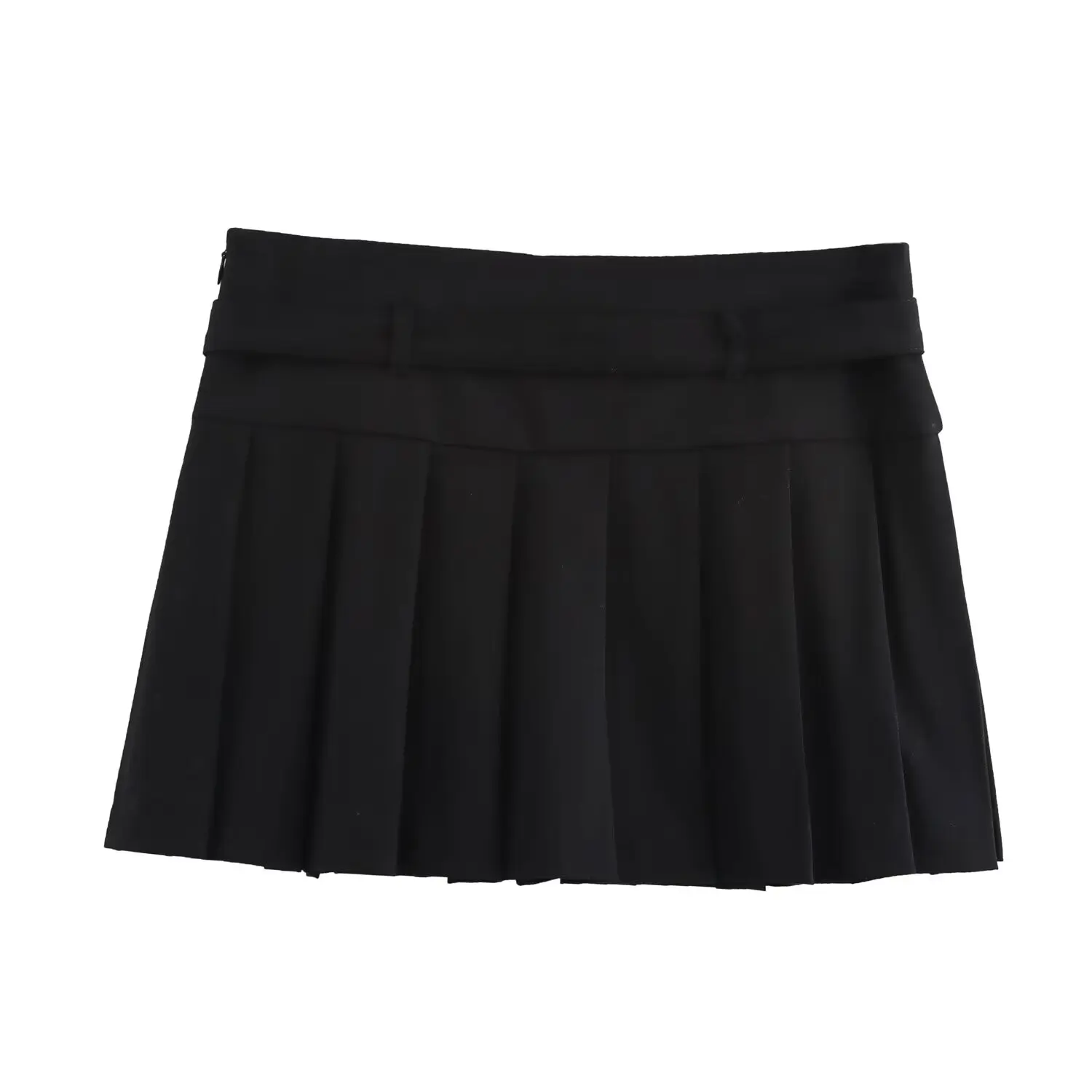 TRAF Women 2024 Winter New Fashion Lazy Wind Belt Ornament Bust Skirt Chic Pleated Side Zipper Casual Mini Shorts Mujer