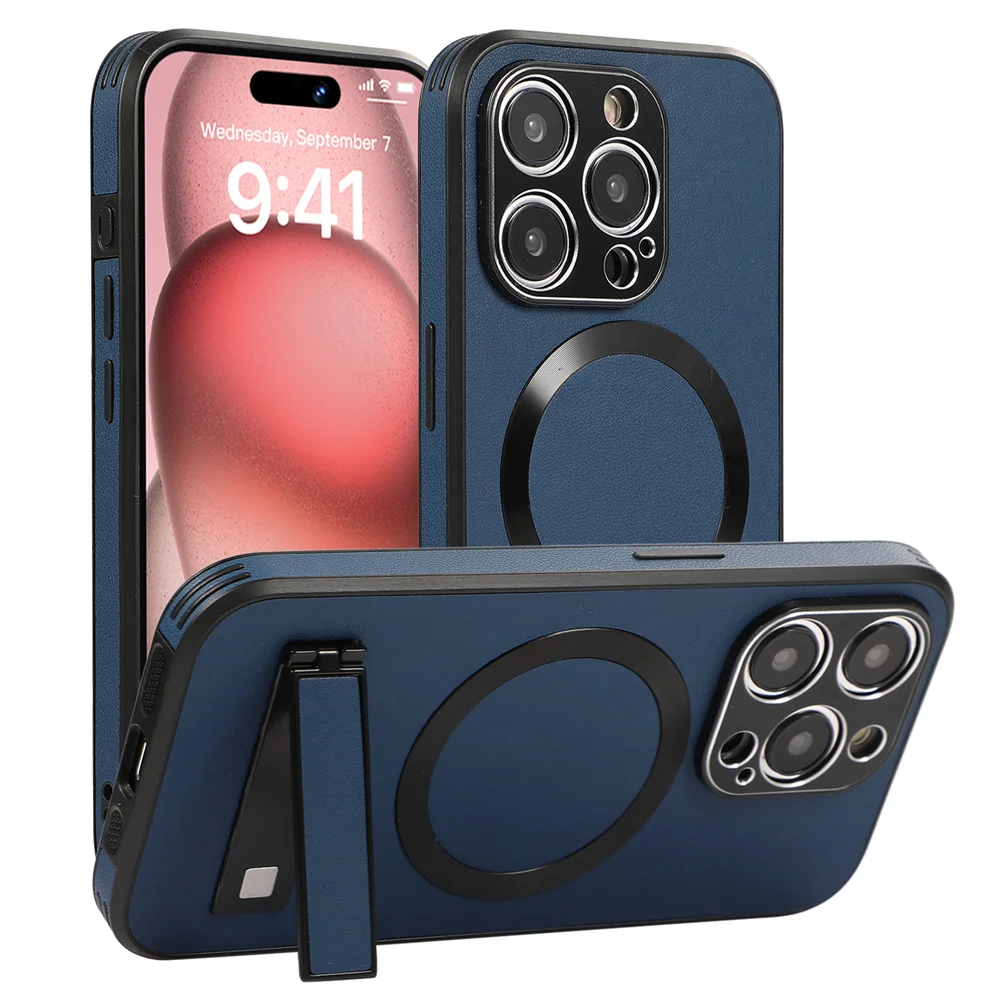 Luxuriöse magnetische Lederhülle mit Ständer für iPhone 18 17 16 15 14 11 12 13 Pro Max, kabelloses Laden für Magsafe, stoßfeste Abdeckung – Detail 12