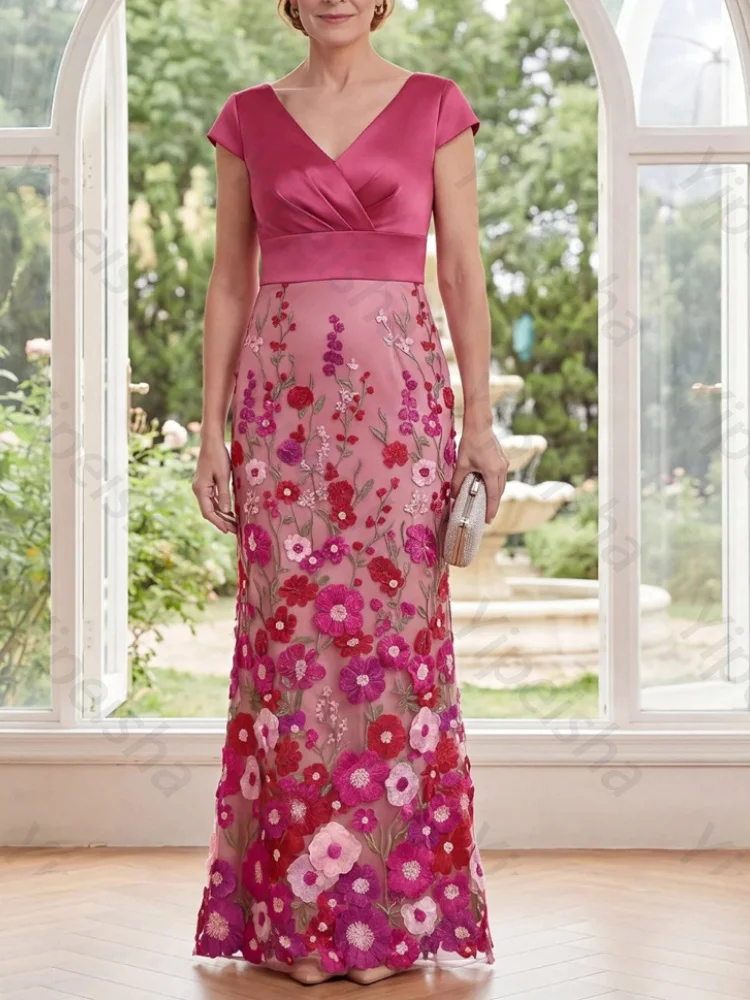 Customized V-Neck Mermaid Cap Sleeves Mother of The Bride Dresses Backless Evening Dress Exquisite High Quality Prom Party Gowns