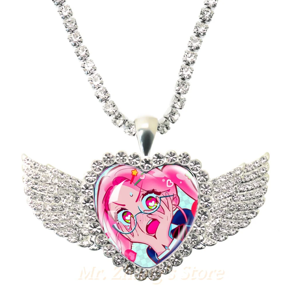 Anime Alien Stage Music MV 25MM Angel Wings Glass Dome Rhinestone Pendant Necklace Glass Cabochon Alien Stage Jewelry for Women
