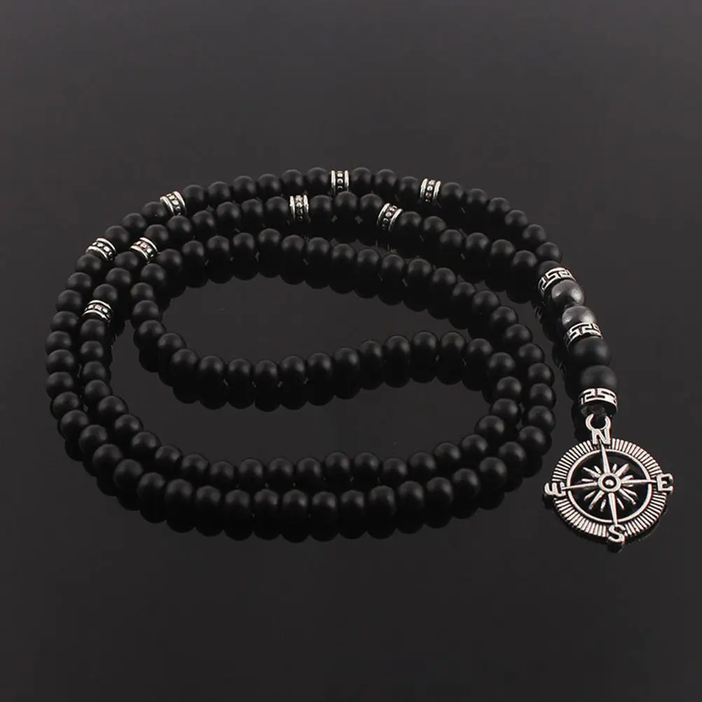 

Compass Pendant Necklace For Men Agate Beaded Pirate Style Fashion Jewelry Gift Punk Bar Necklace Halloween Mens