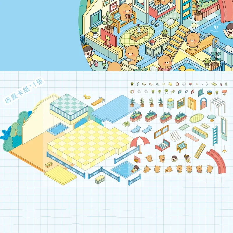 Miniature Scenes 3d Stereoscopic Modeling Stickers Four Seasons Cottage Student Handmade Decoration Material Cut Film