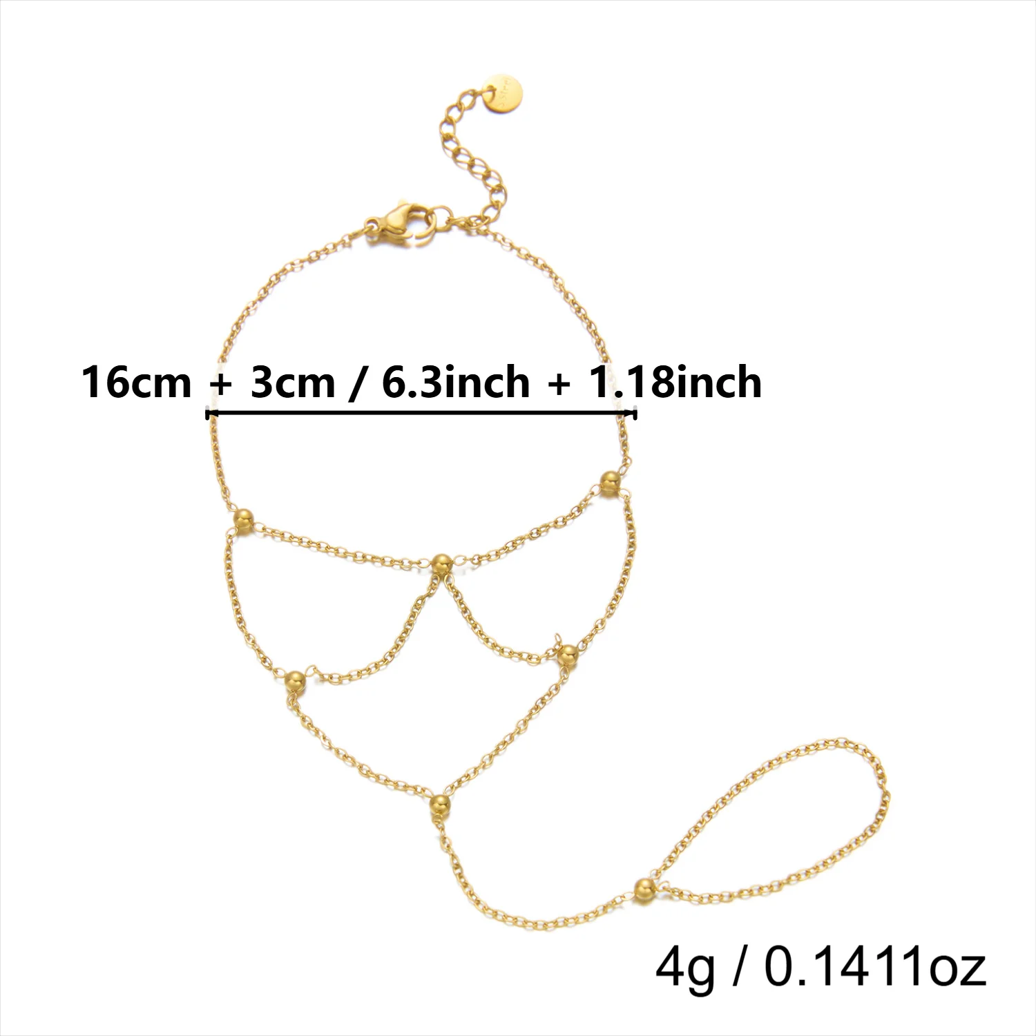 Zierliches CZ Edelstahl Mehrlagiges Fingerketten-Armband für Frauen Roter Kristall Vergoldeter Fingerring Kette Party Schmuck Geschenk – Detail 4