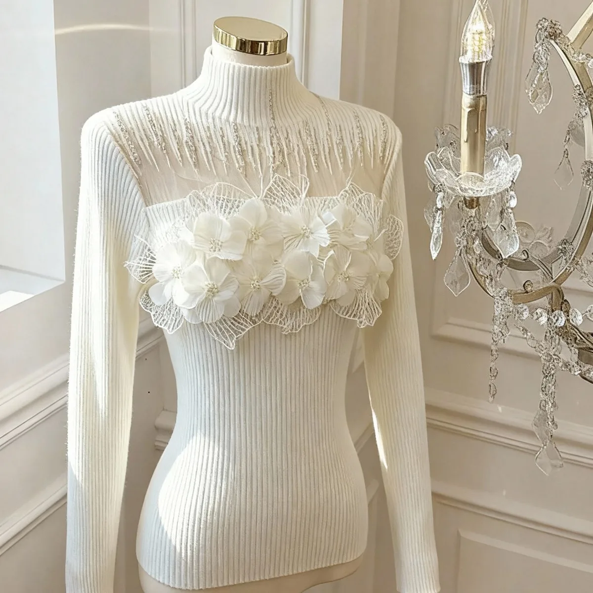 

Autumn Winter New Sle Women's Knitted Long Sve Base irt Me Splicing Slim Fit Knot High Collar Warm Regular...