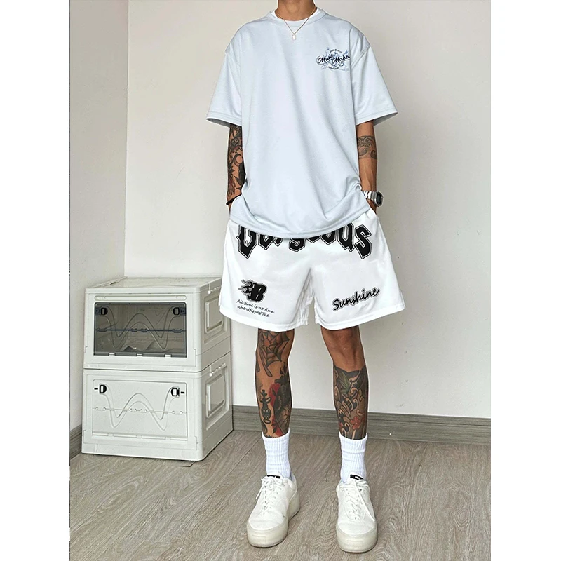 

Мужские летние шорты в американском хип-хоп стиле с буквенным принтом, широкие, свободные, прямые, повседневные, спортивные, модные