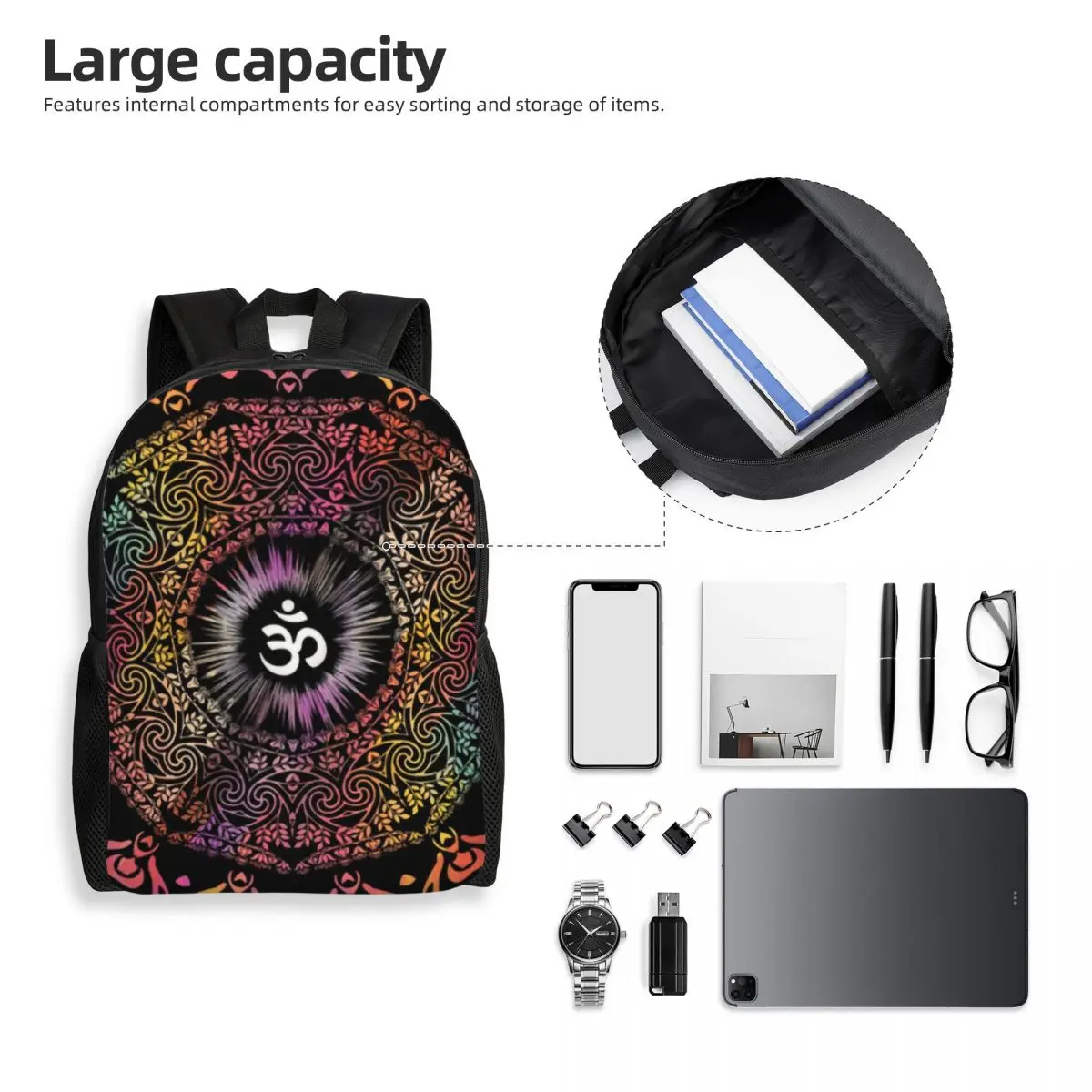 Mandala Om Buddhism Aum Laptop Backpack Men Women Fashion Bookbag for College School Students Zen Yoga Meditation Bag