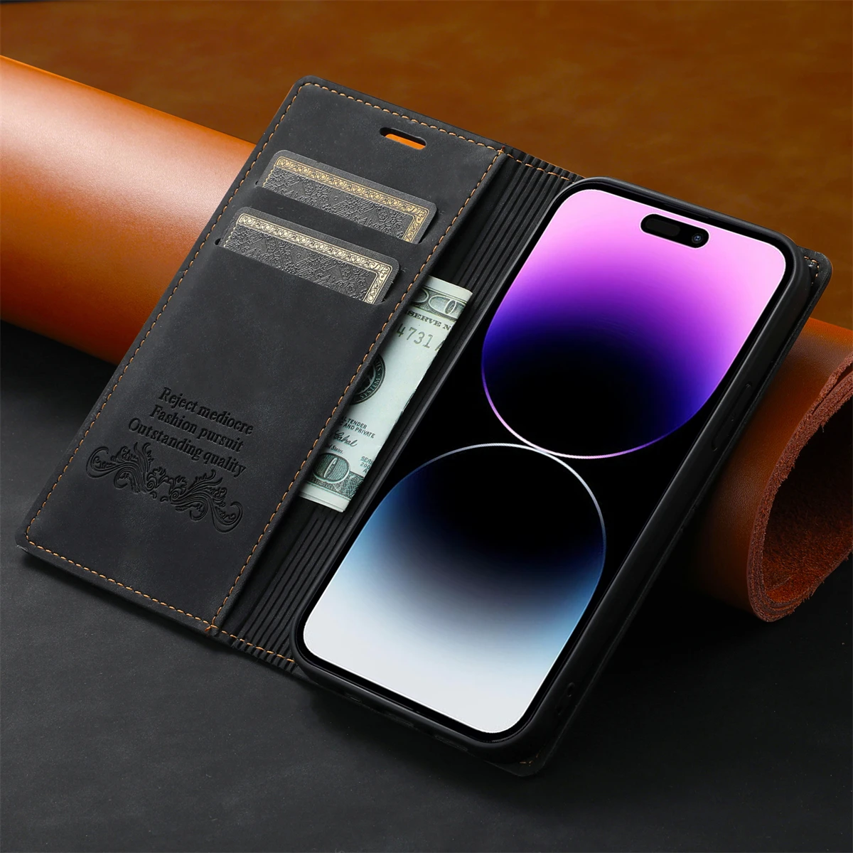 حافظة جلدية فاخرة لهاتف آيفون 17 Air 16E 16 15 14 13 11 12 Pro XS Max XR 8 7 Plus SE MWallet حامل بطاقات غطاء هاتف