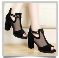 Summer Women's High Heels Mesh Breathable Women's High Heels Zipper Open Toe Fashionable and Comfortable Party Dress Shoes - Image 5