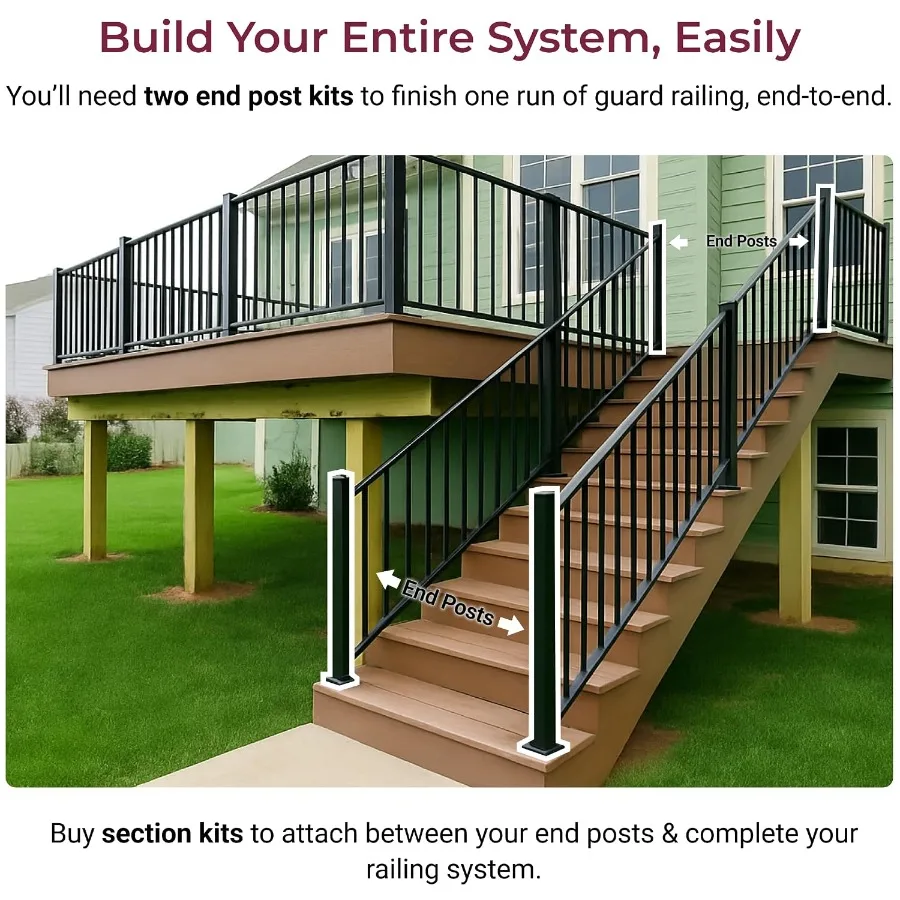 CR Fence Rail Guard Rail Stairs, 2X 36 End Posts, Compatible with V1 Guard Rail Stair Section Kit ONLY