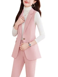 White Khaki Pink Black Women Pant Suit Solid 2 Piece Set Ladies Female Business Work Wear Formal Vest And Trouser