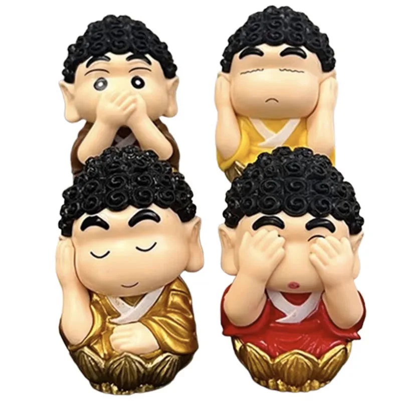 

4pcs Crayon Shin-chan Action Figures Shin-chan Cos Buddha Figura Kawaii Doll Anime Model Car Ornaments Toys Gift for Children