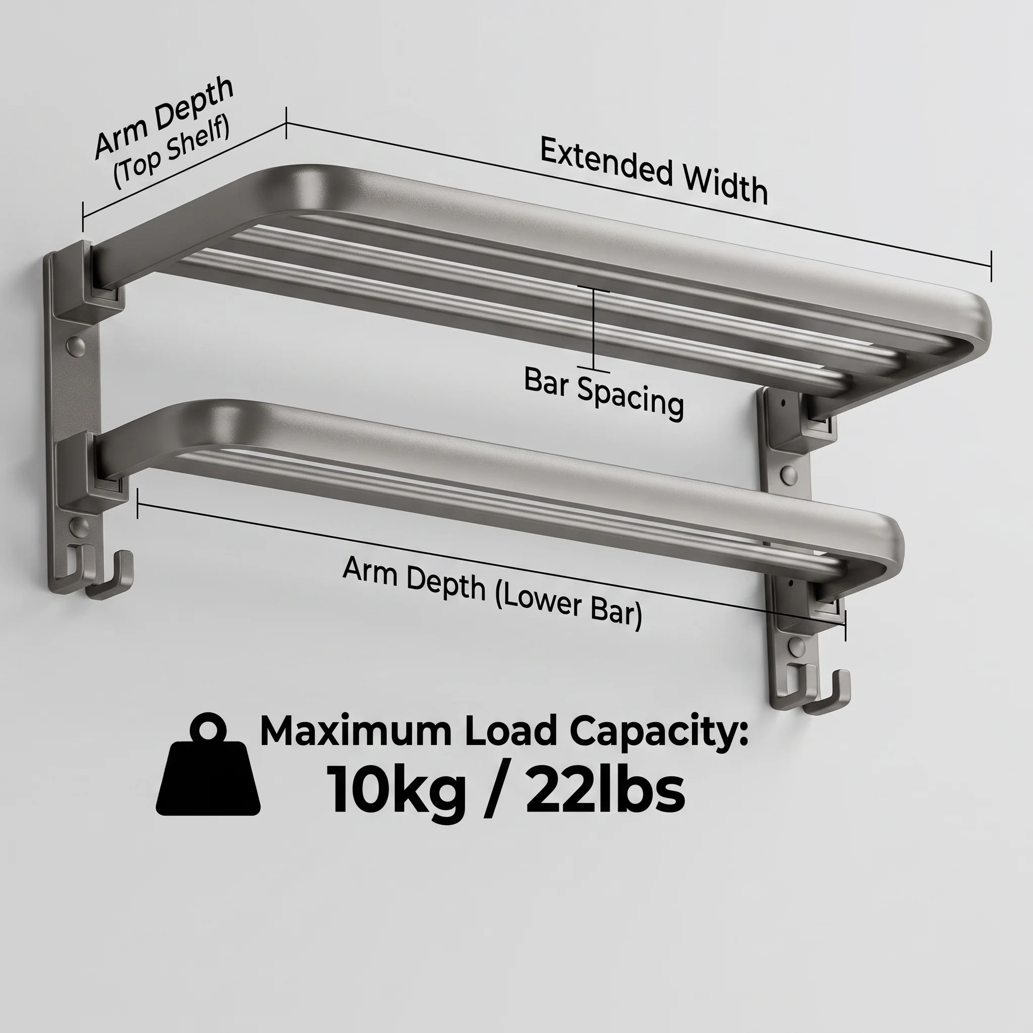 Gunmetal Bathroom Towel Rack with Storage Shelf, No-Drill Wall Mounted Space Aluminum Bath Towel Holder and Organizer