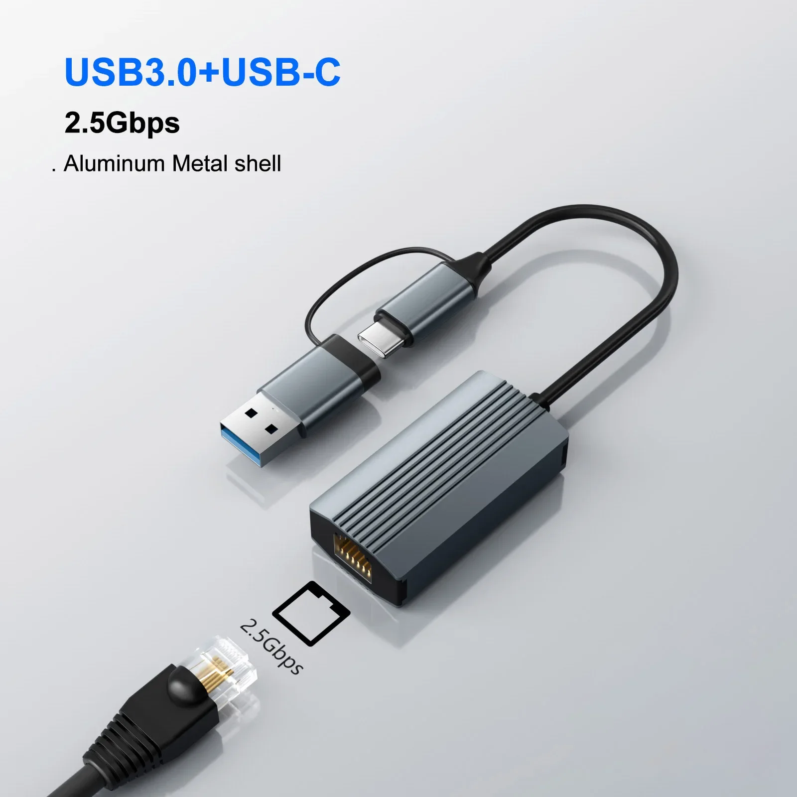 USB Ethernet Adapter 2.5G 2500Mbps USB3.0 Network Card for Laptop PC NAS Server Windows Mac OS USB-A/C Internet Adapter