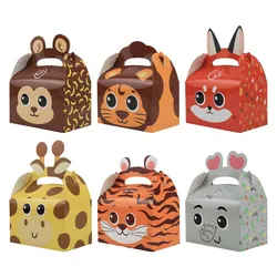 12/24PCS Safari Animal Party Favor Box Jungle Animal Treat bag Goodie Candy Gift Box for Kids Baby Shower Party Supplies