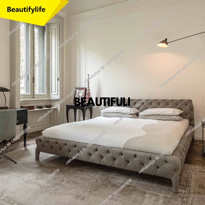 

Q181 Fabric Frame Double Bed Modern Frame Queen Design King Size Double Bed Luxury Space Saving Lit 2 Personnes Furniture For B