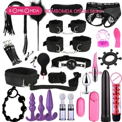 BDSM Kits Adults Sex Toys For Women Men Handcuffs Nipple Clamps Whip Spanking Sex Metal Anal Plug Vibrator Butt Bdsm Bondage Set