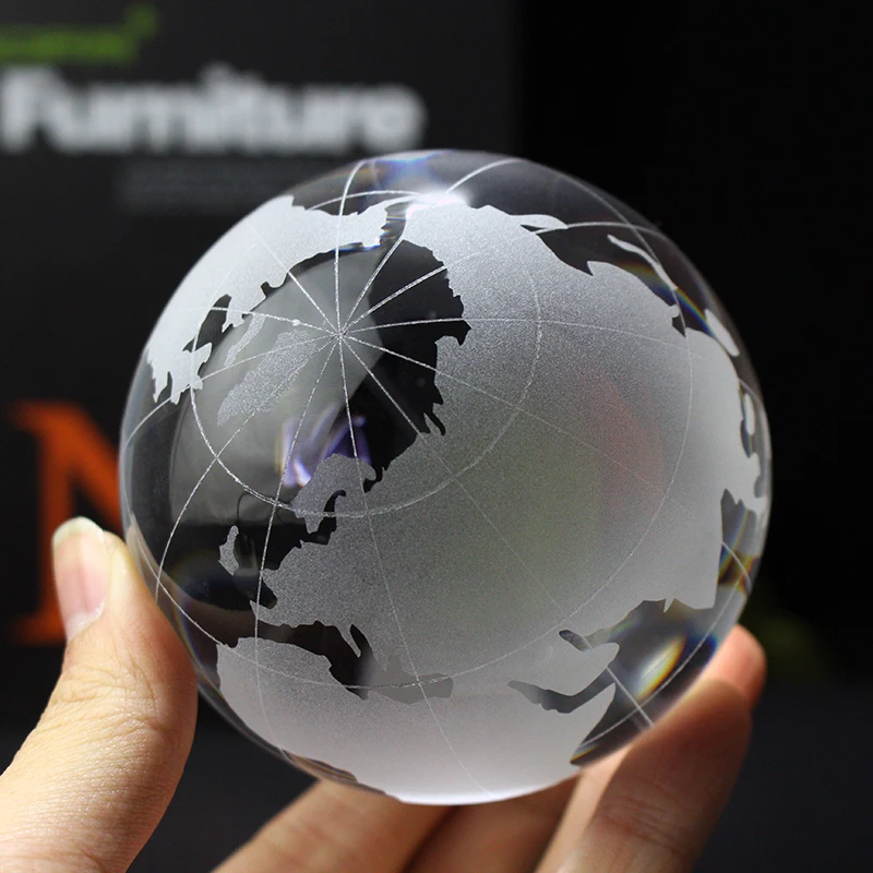 World Map Crystal Ball Glass Ornament Sphere Office Fengshui Decoration Global Home Decor Souvenir Crystal Glass Craft Gifts