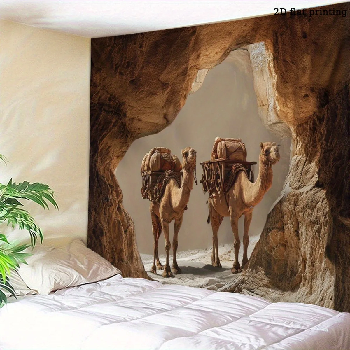 Large Realistic Camel Pair Wall Tapestry Mural Hanging Decor Cave Scene Arabian Desert Safari Print Polyester Art for Bedroom Is