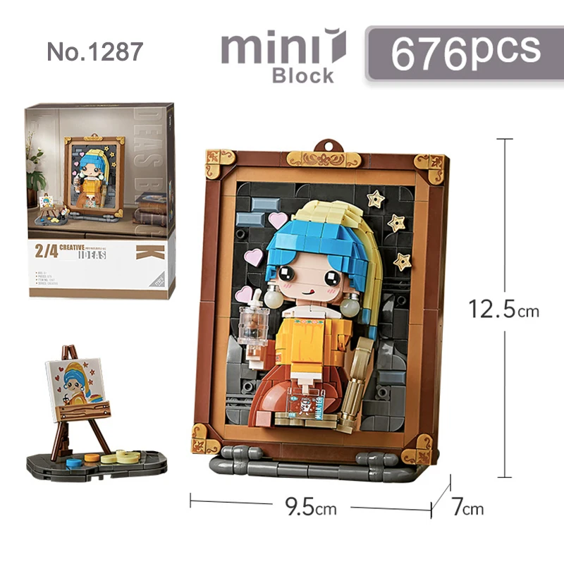 Wereldberoemde schilderij bouwstenen DIY 3D-model Mona Lisa meisje met pareloorbellen Model gemonteerd speelgoedcadeau Home Decor