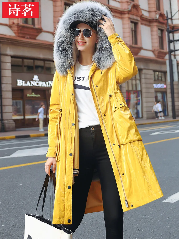 2023 New Bright Face Pie Overcoming Women's Coat Detachable Rex Rabbit Fur Inner Tank Nick Coat Raccoon Fur Grass