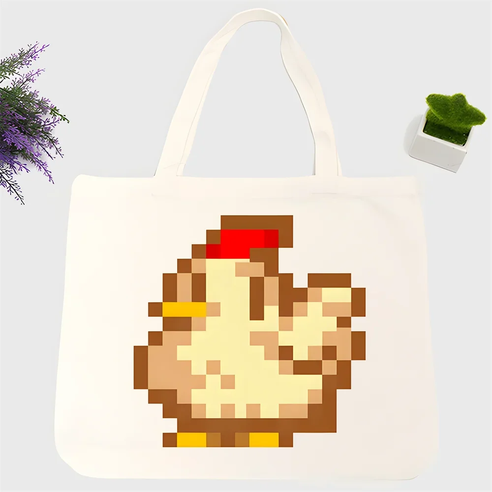 Stardew Valley Gaming Chicken وصل حديثًا حقيبة قماش فنية حقائب تسوق مطبوعة بسيطة للفتيات حزمة عادية للحياة #3