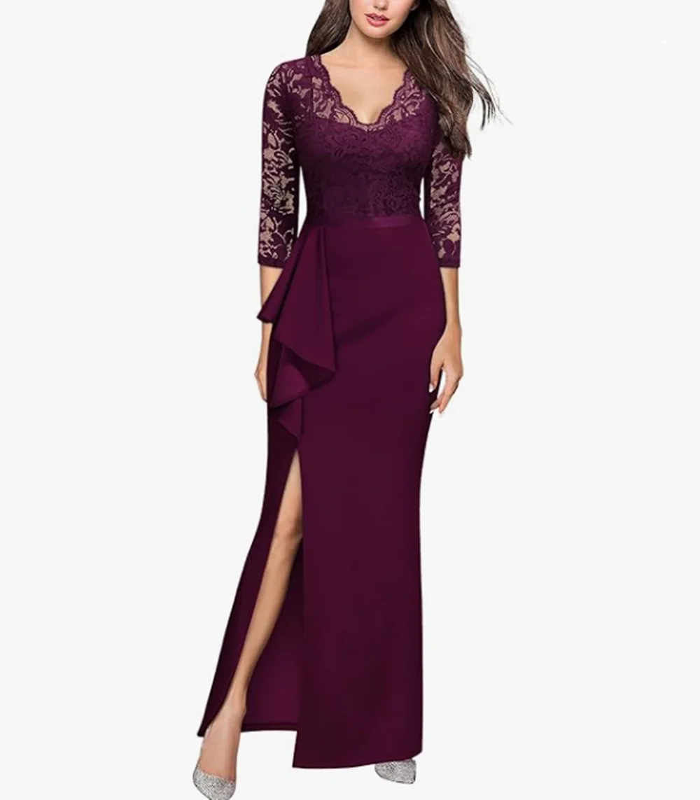 Elegant A-line Evening Dress, Black Lace Half-Sleeve V-Neck Party Dress, Formal Long Prom Dress, Customizable