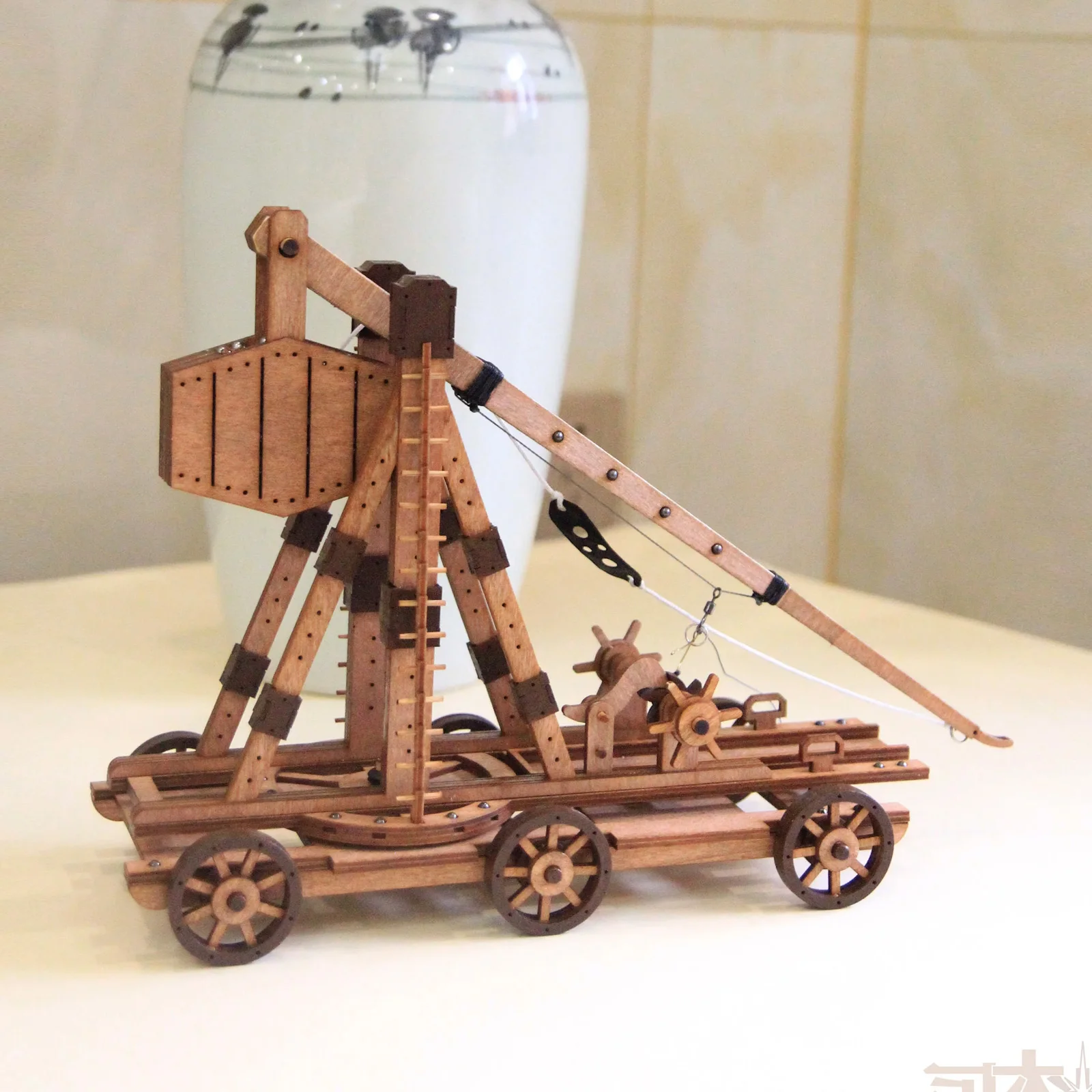 DIY تجميع الألغاز الخشبية ثلاثية الأبعاد للبالغين Trebuchet Science Building Kit نموذج المنجنيق هدايا عيد الميلاد