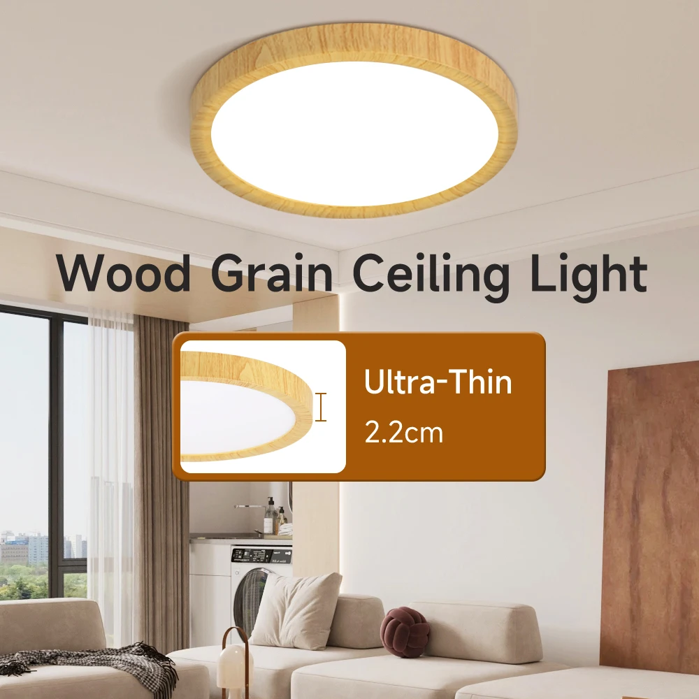 LED Ceiling Light Modern Ceiling lamp Circular Ultrathin Wood Grain Walnut Decorative Light Bedroom Dining Room Living Room